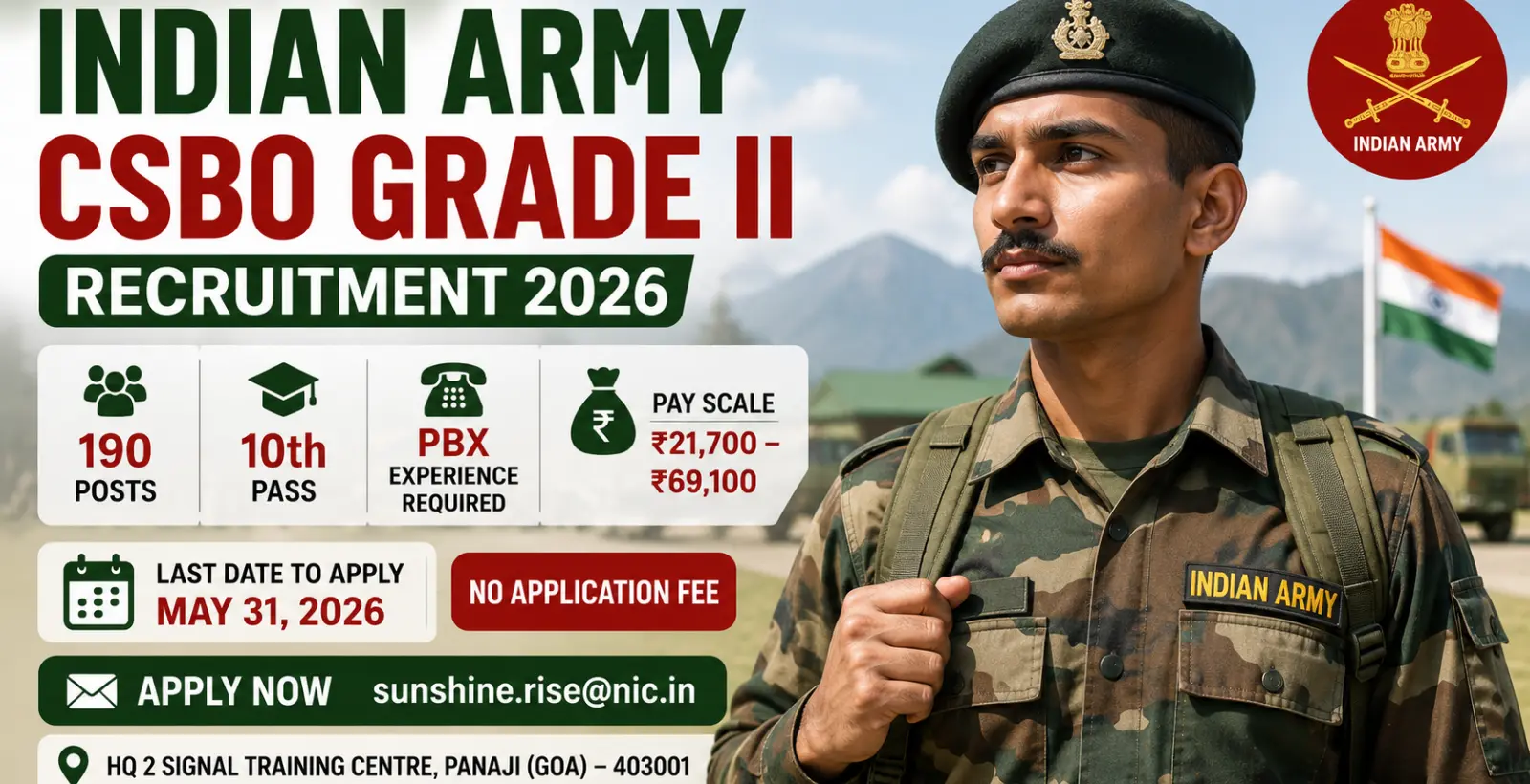 Indian Army CSBO Grade II Recruitment 2026