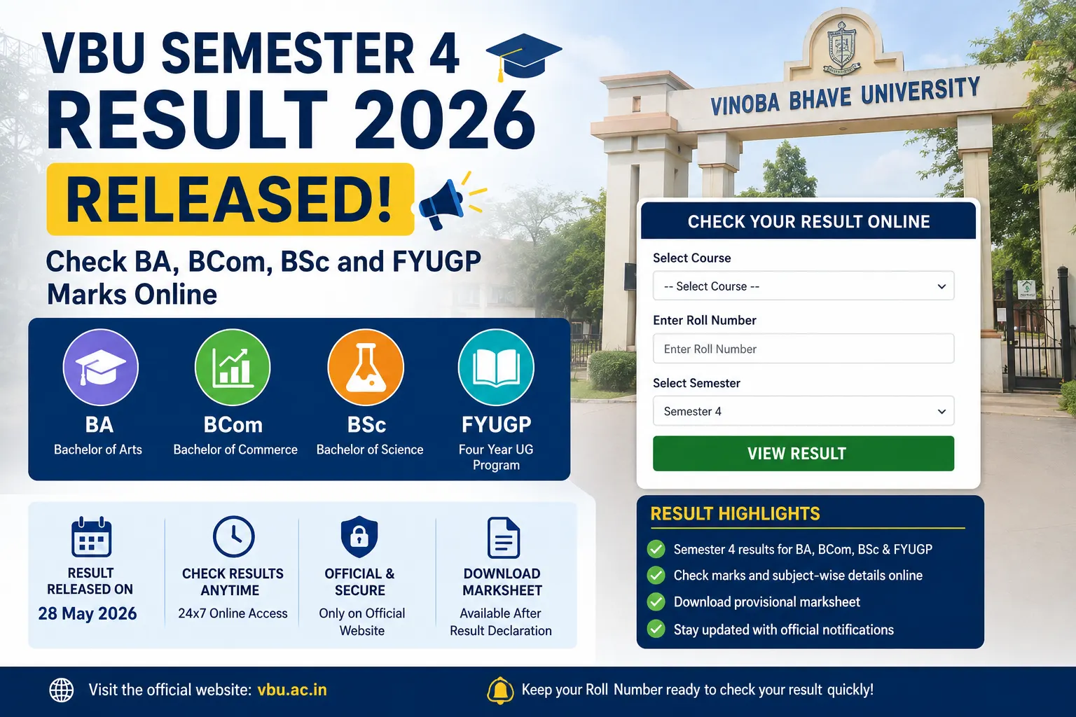 VBU Semester 4 Result 2026 Released